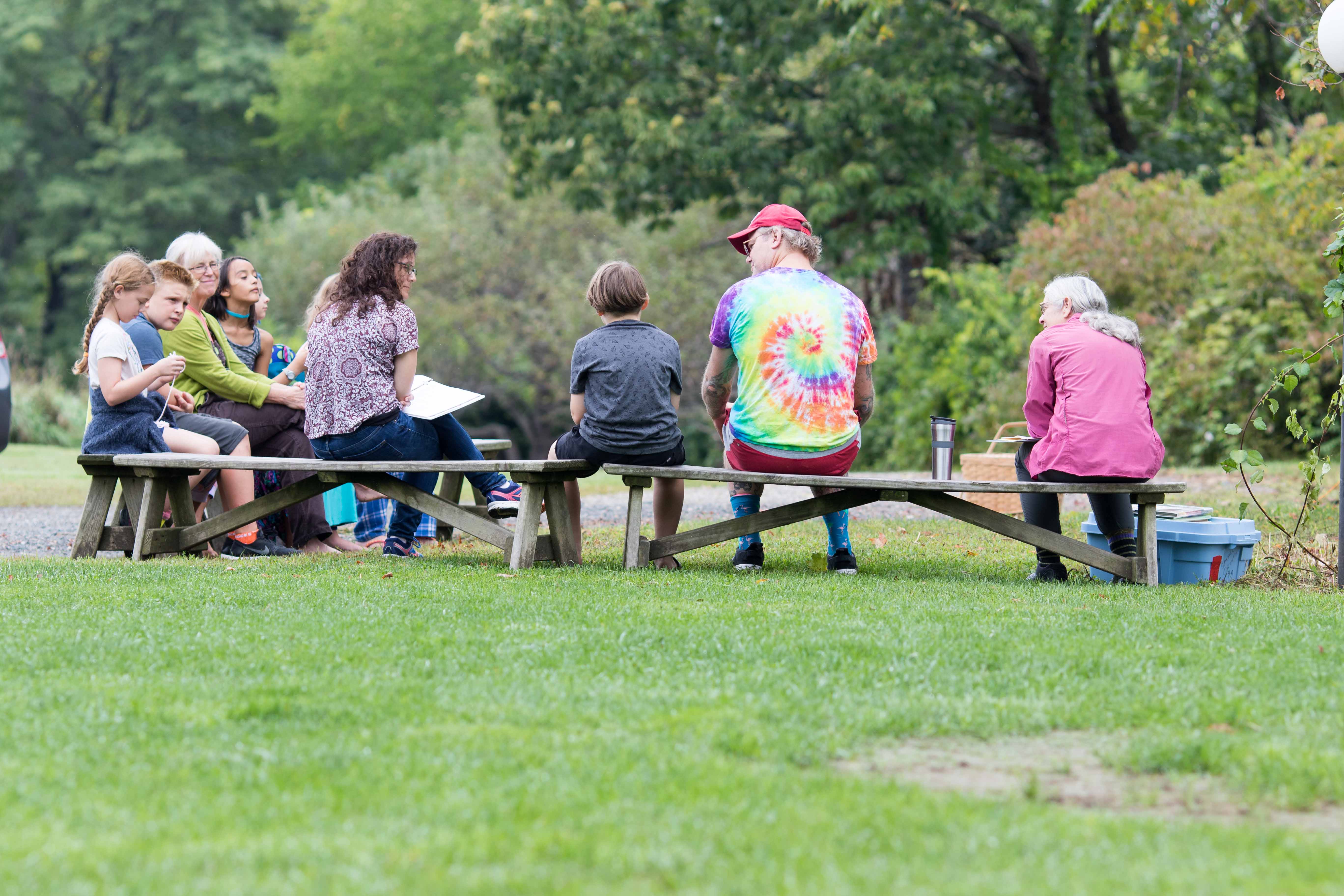 JYM small group outside benches