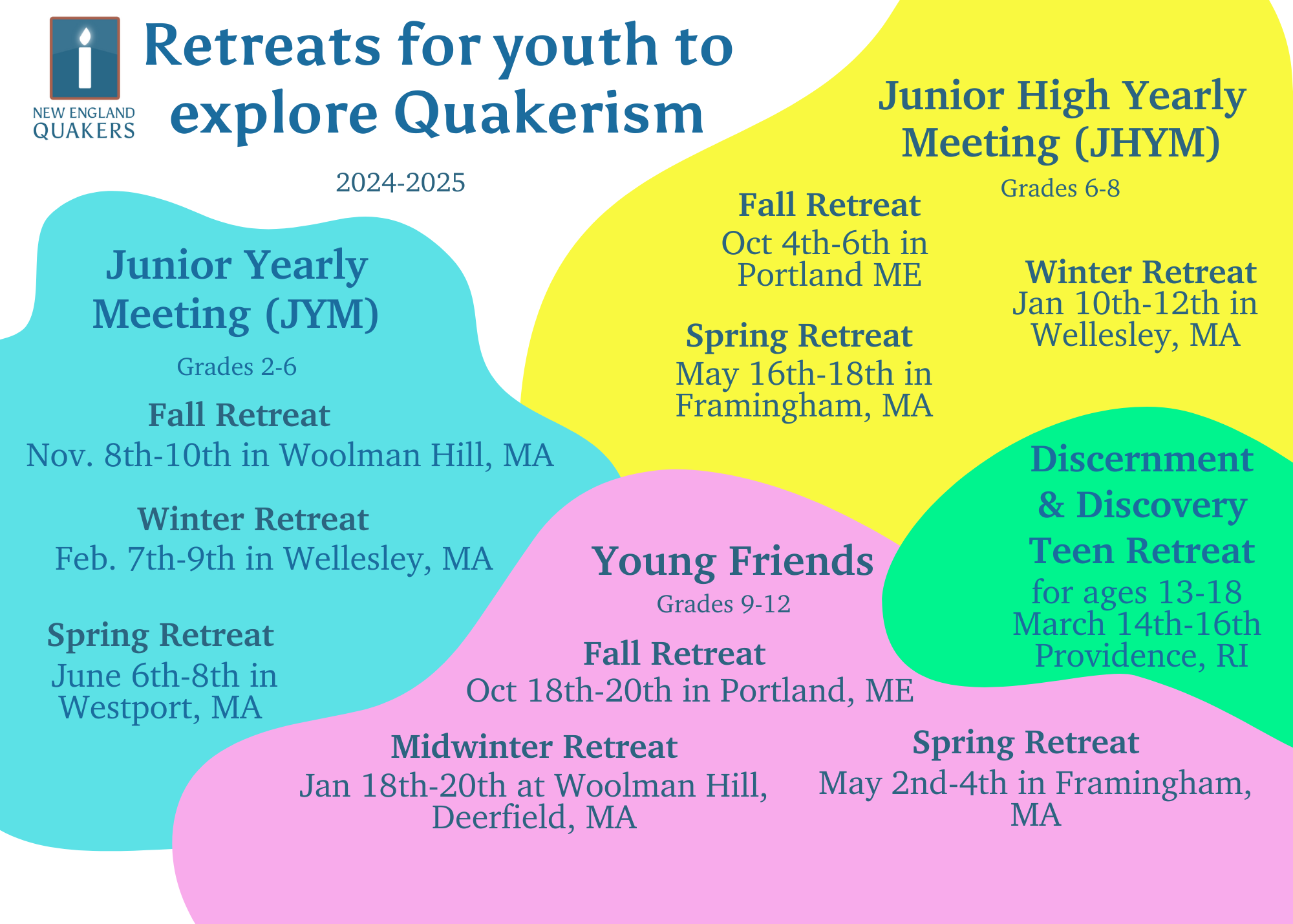 Retreat postcard for 2024-2025 youth programs.