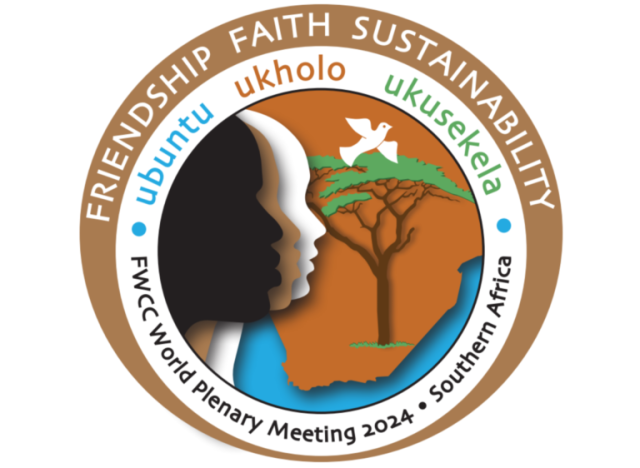 A circle graphic captioned "Friendship, Faith, Sustainability" with brown, white, and black human profiles and images representing Africa