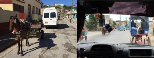 Two images of horse drawn carts used in Cuba